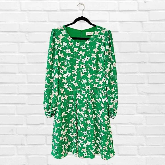 Eliza J Floral Shift Midi Dress Long Sleeve Fit & Flare Lined Pockets Size 12 - Picture 5 of 10